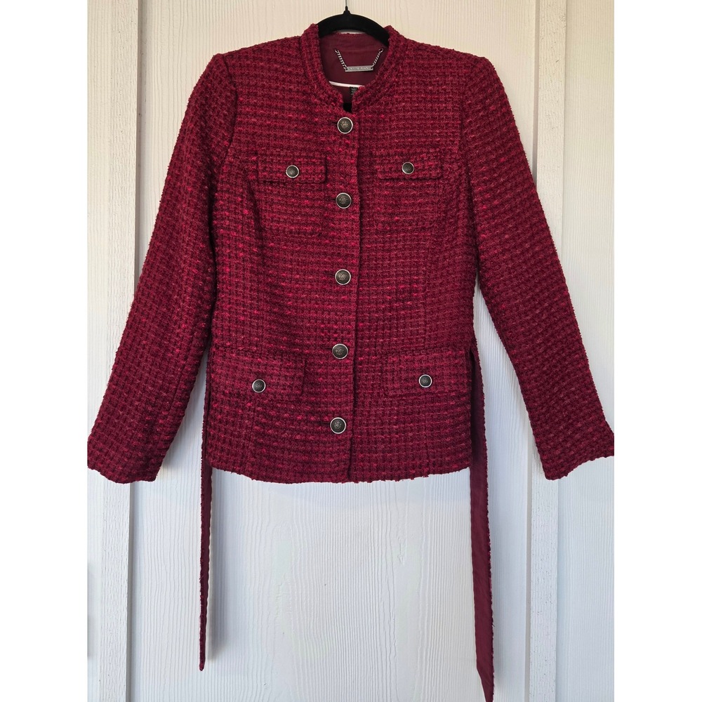 White House Black Market Cardinal Red Tweed Jacket 4 Old Money Preppy‎ Academia